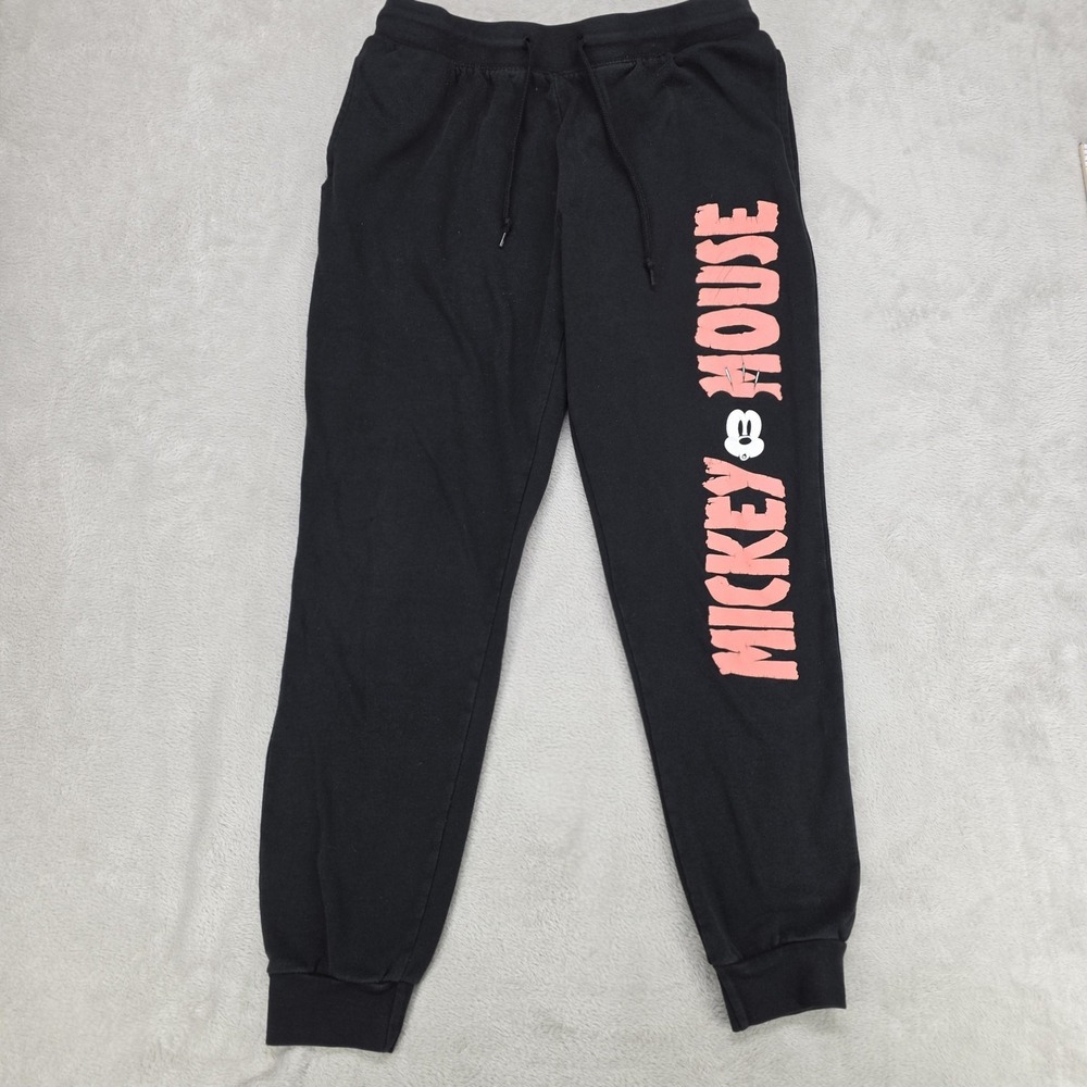 Disney Mickey Mouse Jogger Pants Mens Medium Black‎ Cuffed Leg Lounge Casual